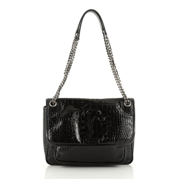 Saint Laurent Niki Chain Flap Bag Crocodile Embossed Patent Medium