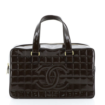 Chanel Chocolate Bar CC Bowler Bag Quilted Patent Large