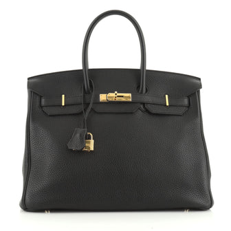 Hermes Birkin Handbag Black Clemence with Gold Hardware 35