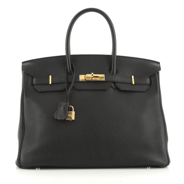 Hermes Birkin Handbag Black Clemence with Gold Hardware 35