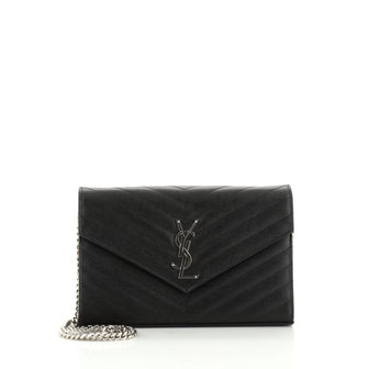 Saint Laurent Classic Monogram Wallet on Chain Matelasse Chevron Leather Medium