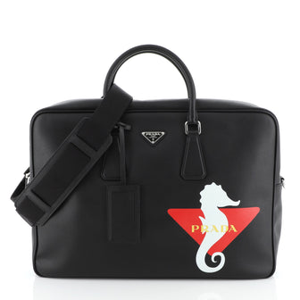 Prada Convertible Zip Around Briefcase Printed Saffiano Large