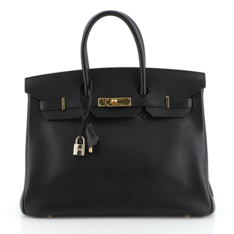 Hermes Birkin Handbag Black Ardennes with Gold Hardware 35