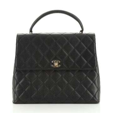 Chanel Vintage Classic Top Handle Flap Bag Quilted Caviar Jumbo