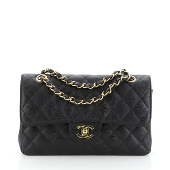 Chanel Vintage Classic Double Flap Bag Quilted Caviar Small