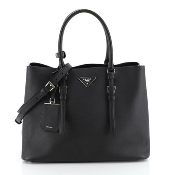 Prada Covered Strap Cuir Double Tote Saffiano Leather Medium