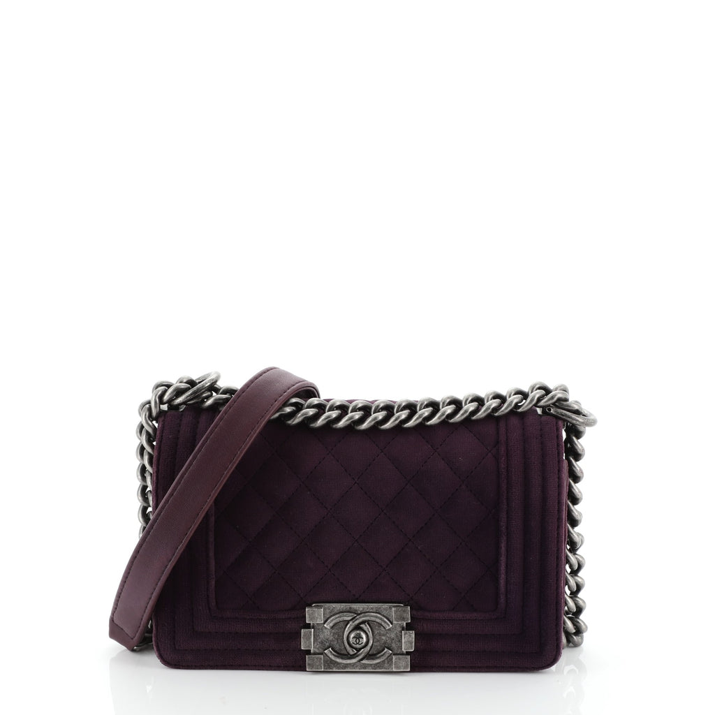 Chanel Green/Purple Quilted Velvet and Tweed Small Boy Flap Bag Chanel