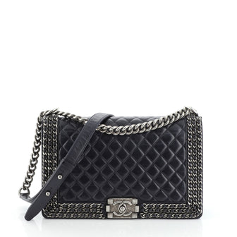 Chanel Chained Boy Flap Bag Quilted Glazed Calfskin New Medium