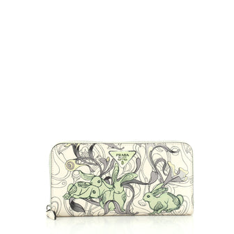 Prada Zip Around Wallet Printed Cervo Leather Long