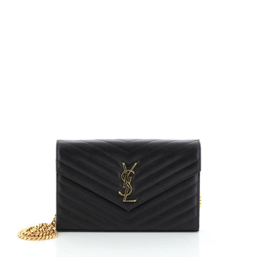 Saint Laurent Classic Monogram Wallet on Chain Matelasse Chevron Leather Medium