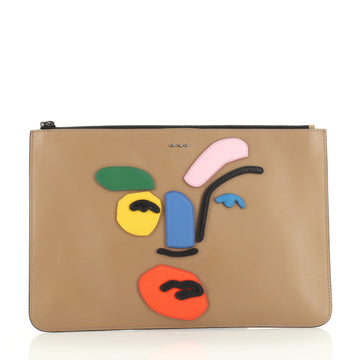 Fendi Abstract Face Clutch Leather with Applique 