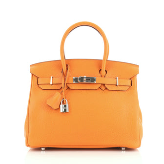 Hermes Birkin Handbag Orange Clemence with Palladium Hardware 30
