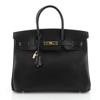 Hermes Birkin Handbag Black Box Calf with Gold Hardware 35