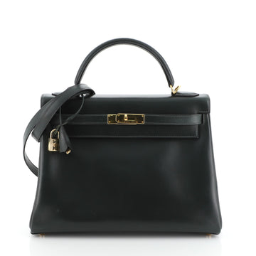 Hermes Kelly Handbag Green Box Calf with Gold Hardware 32