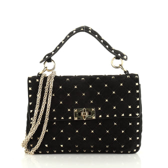 Valentino Rockstud Spike Flap Bag Quilted Suede Medium