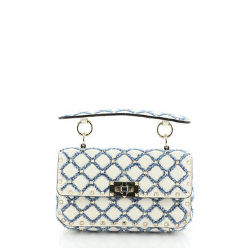 Valentino Rockstud Spike Flap Bag Fringe Quilted Leather Small