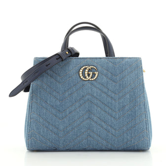 Gucci Pearly GG Marmont Tote Matelasse Denim Small