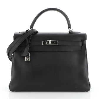 Hermes Kelly Handbag Black Epsom with Palladium Hardware 32