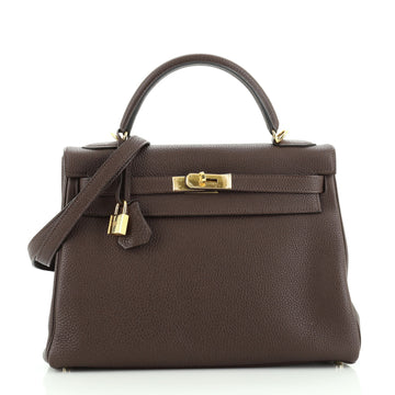 Hermes Kelly Handbag Brown Togo with Gold Hardware 32