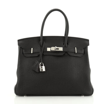 Hermes Birkin Handbag Black Togo with Palladium Hardware 30