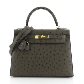 Hermes Kelly Handbag Green Ostrich with Gold Hardware 28