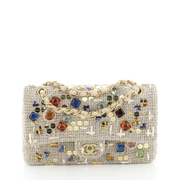 Chanel Classic Double Flap Bag Embellished Woven Raffia Medium