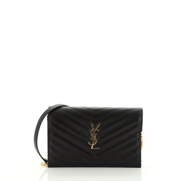 Saint Laurent Classic Monogram Wallet on Chain Matelasse Chevron Leather Small