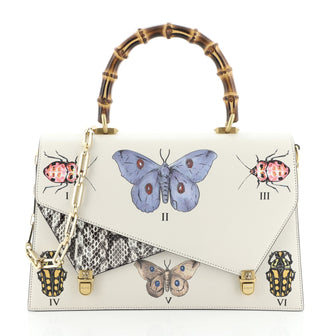 Gucci Ottilia Top Handle Bag Painted Leather with Snakeskin Medium
