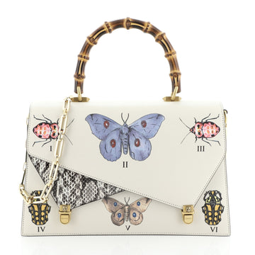 Gucci Ottilia Top Handle Bag Painted Leather with Snakeskin Medium