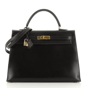 Hermes Kelly Handbag Black Box Calf with Gold Hardware 35
