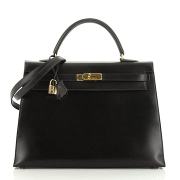 Hermes Kelly Handbag Black Box Calf with Gold Hardware 35