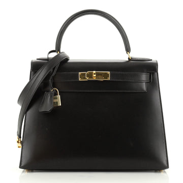 Hermes Kelly Handbag Black Box Calf with Gold Hardware 28
