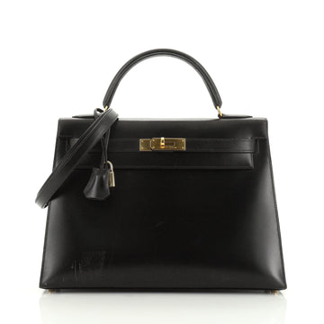 Hermes Kelly Handbag Black Box Calf with Gold Hardware 32