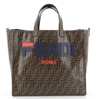 Fendi Mania Logo Shopper Tote Zucca Coated Canvas Large
