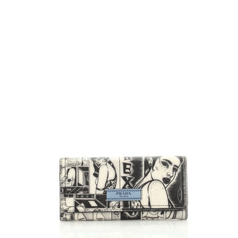 Prada Etiquette Flap Wallet Printed Leather 