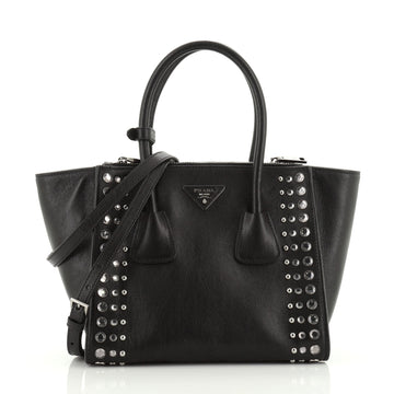 Prada Twin Pocket Tote Studded Leather Small