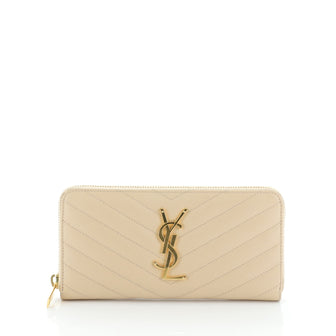 Saint Laurent Classic Monogram Zip Around Wallet Matelasse Chevron Leather 