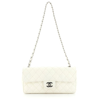 Chanel Vintage Classic Single Flap Bag Quilted Caviar East West