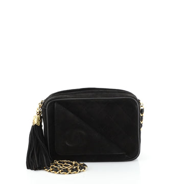 Chanel Vintage Font Pocket Camera Bag Quilted Suede Small
