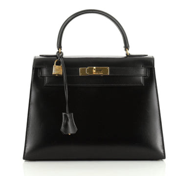 Hermes Kelly Handbag Black Box Calf with Gold Hardware 28