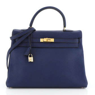 Hermes Kelly Handbag Blue Togo with Gold Hardware 35