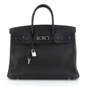 Hermes Birkin Handbag Black Clemence with Palladium Hardware 35