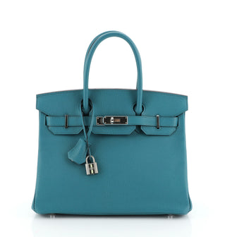 Hermes Birkin Handbag Blue Chevre de Coromandel with Palladium Hardware 30