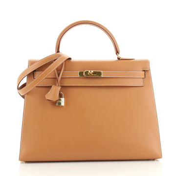 Hermes Kelly Handbag Brown Chamonix with Gold Hardware 35