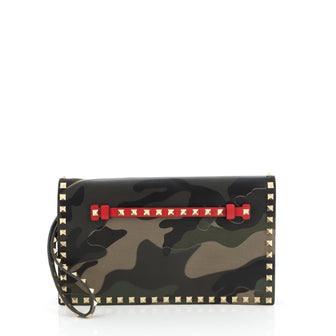 Valentino Rockstud Flap Clutch Camo Leather and Canvas 