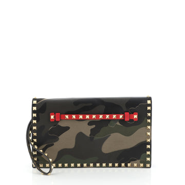Valentino Rockstud Flap Clutch Camo Leather and Canvas 