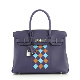 Hermes Birkin Handbag Tressage Blue Swift and Palladium Hardware 30