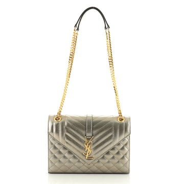 Saint Laurent Classic Monogram Envelope Satchel Quilted Leather Medium