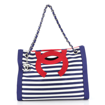 Chanel Mariniere Chain Tote Striped Canvas Small