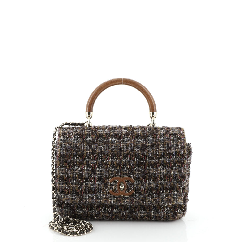 Chanel Knock on Wood Top Handle Bag Quilted Tweed Mini White 410571